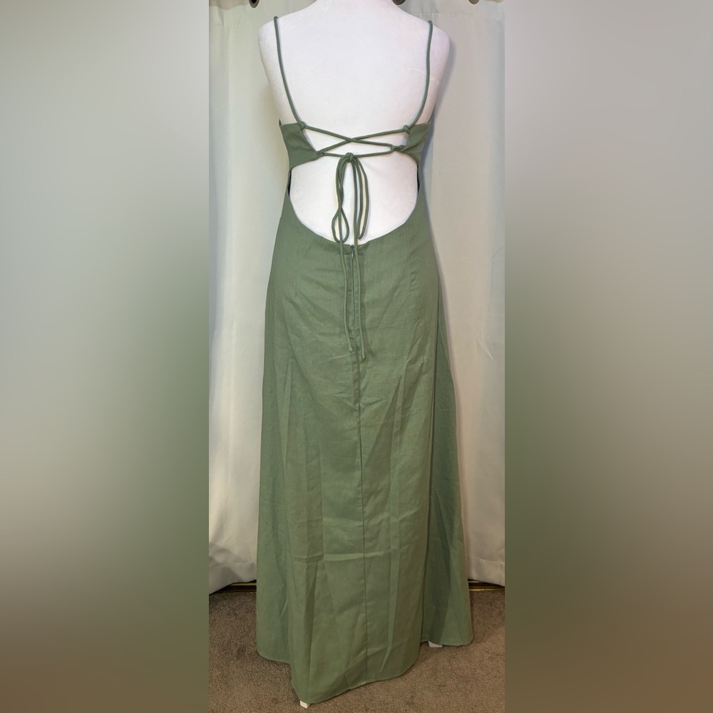 NWT Peppermayo Sage Open Back Linen Blend Maxi Dress XL - Picture 4 of 10